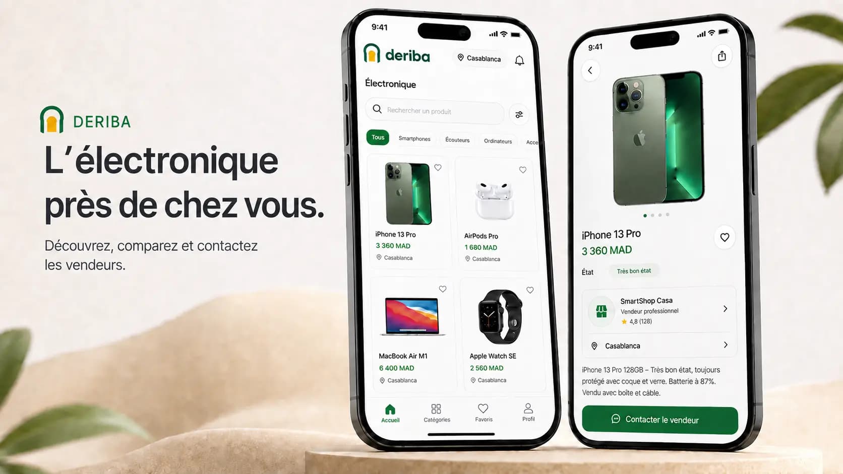 Catalogue et fiche produit dans l’application mobile Deriba